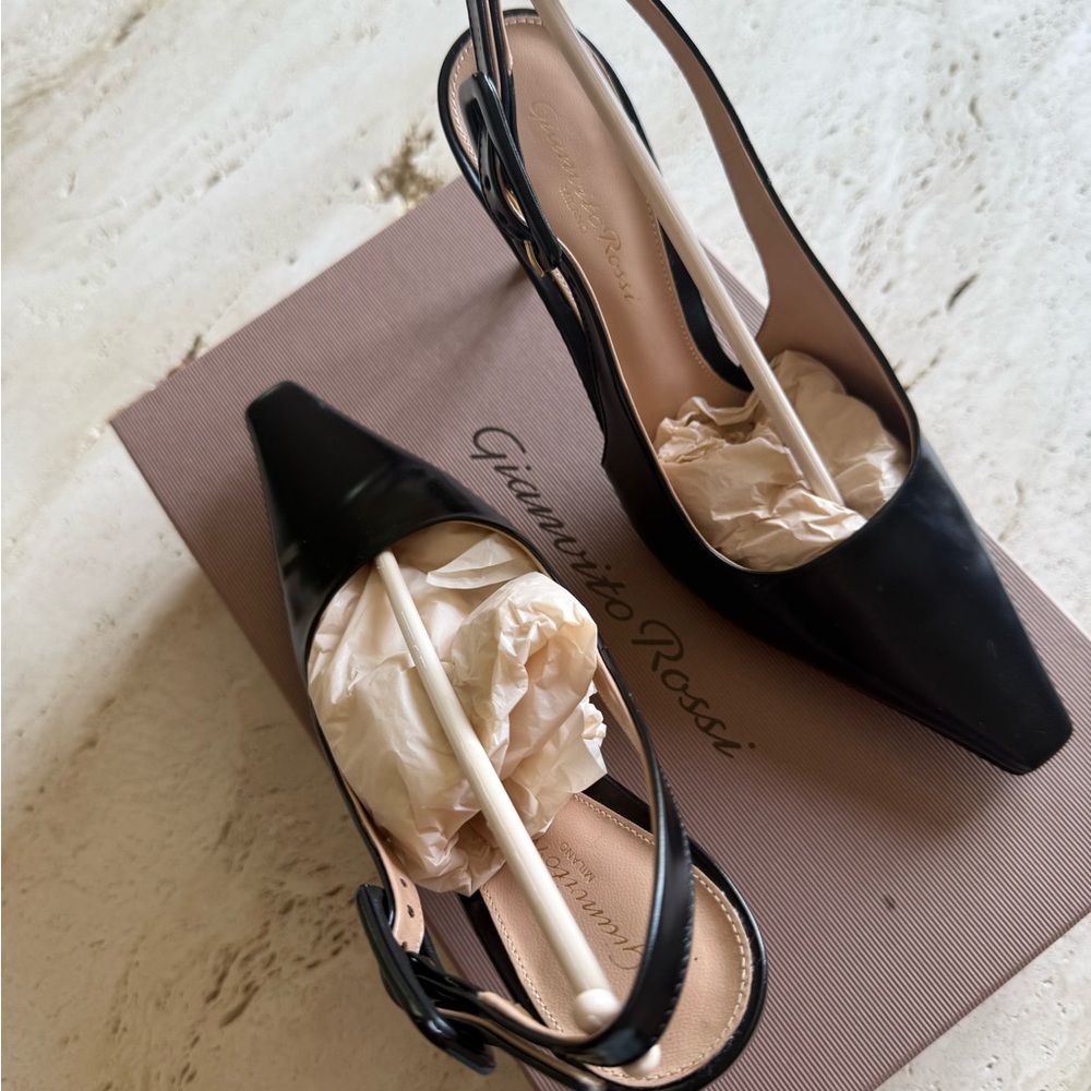 Gianvito Rossi Black Heels Square-Toe Slingback‎